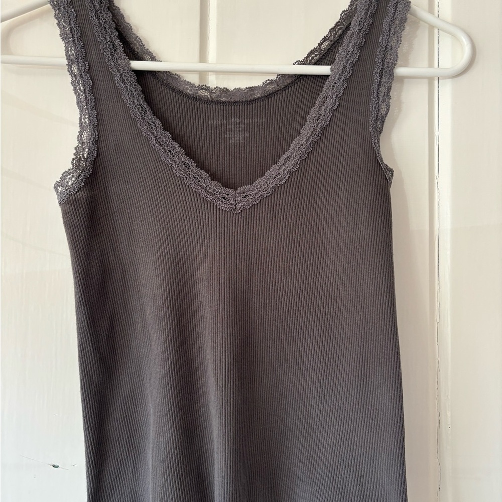 Brandy Melville tank top. Charcoal grey with lace trim.